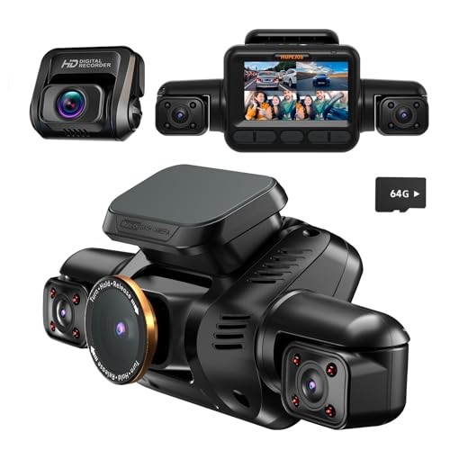 AI 4K Dash Cam Front and Rear, 360° View 4 Channel Camera for Car Black 64.0 GB