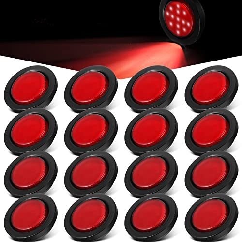 16 Pcs 2.5 Round Clearance Lights 13 LED Front Rear Side Marker Indicators Red