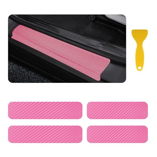 4PCS Car Door Sill Protector with Scraper,Carbon Fiber Car Door Protector Pink