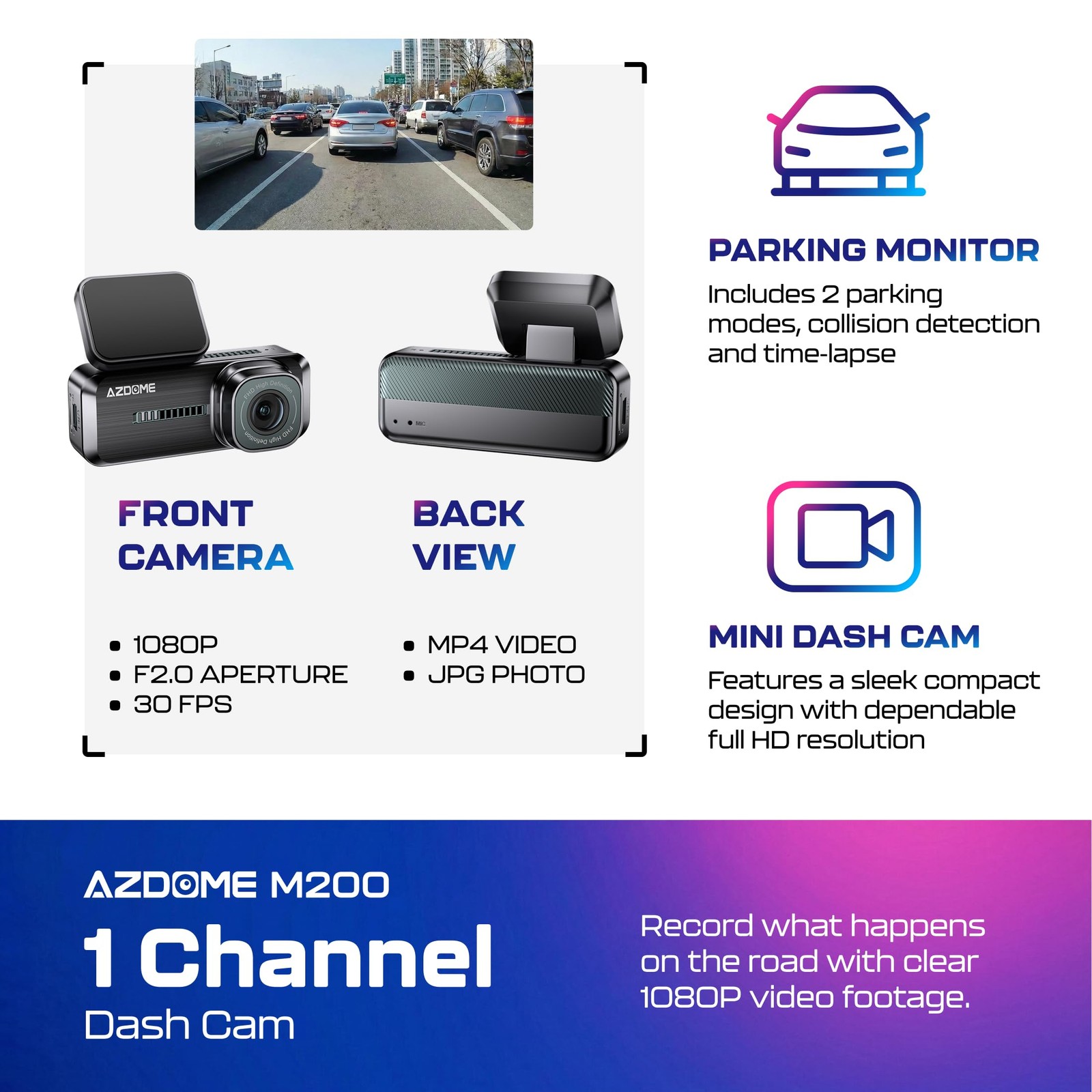 AZDOME M200 mini dash cam WiFi HD night vision