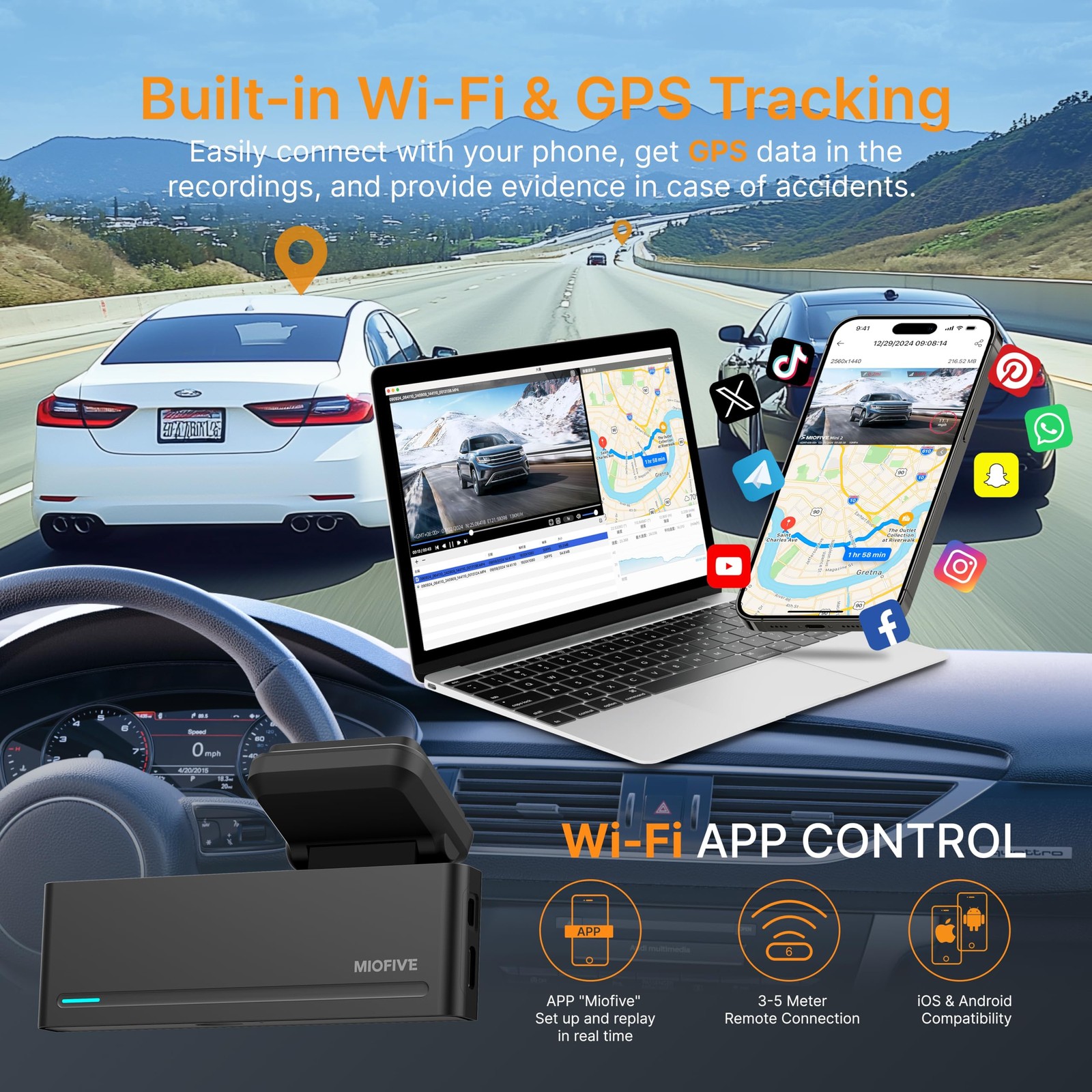 Dash Cam Mini 2, 2K+1080P FHD, Built-in Wi-Fi GPS Smart Dash Camera for Cars,…