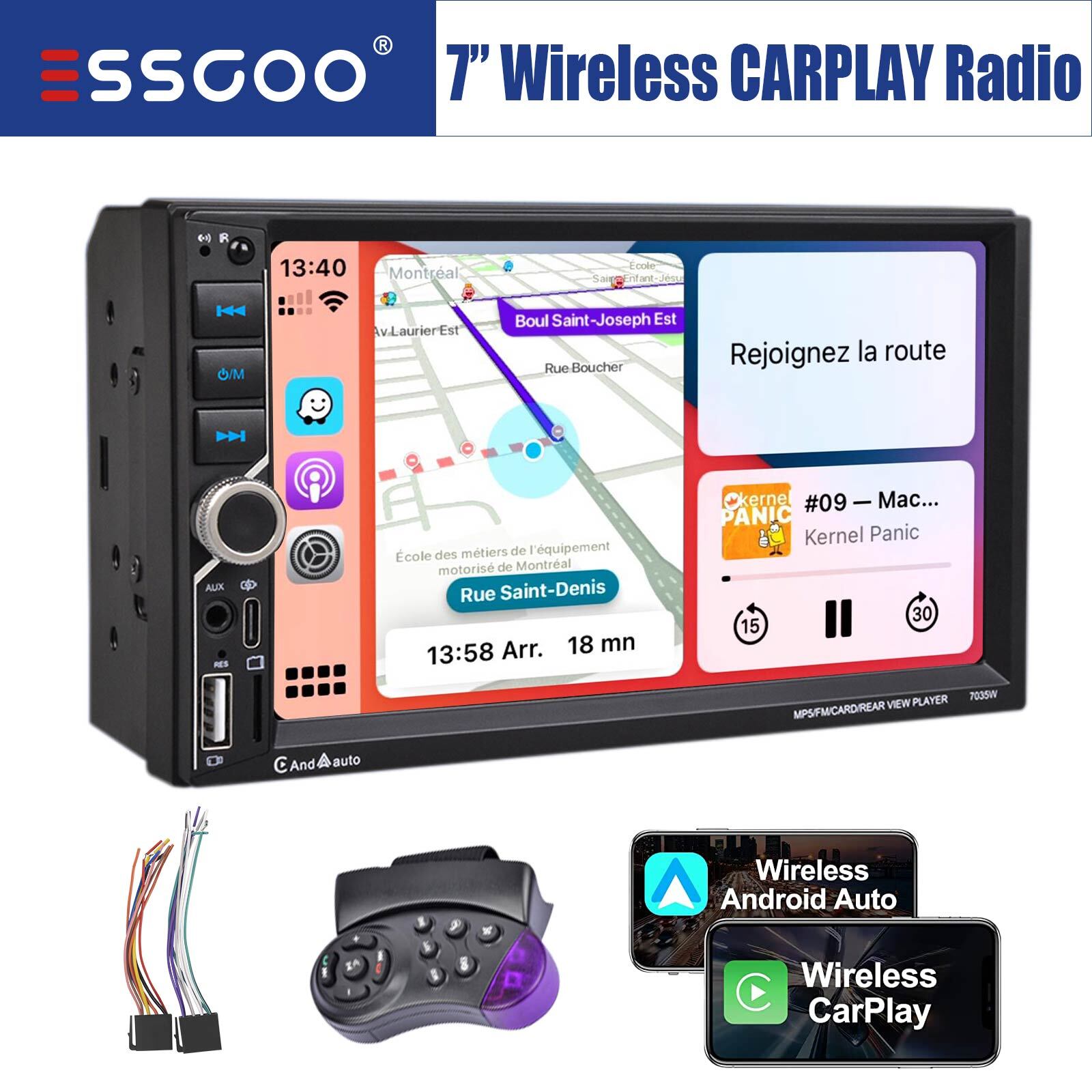 7″ Double 2 DIN Wireless Apple Carplay Car Stereo Bluetooth Touch Screen Radio