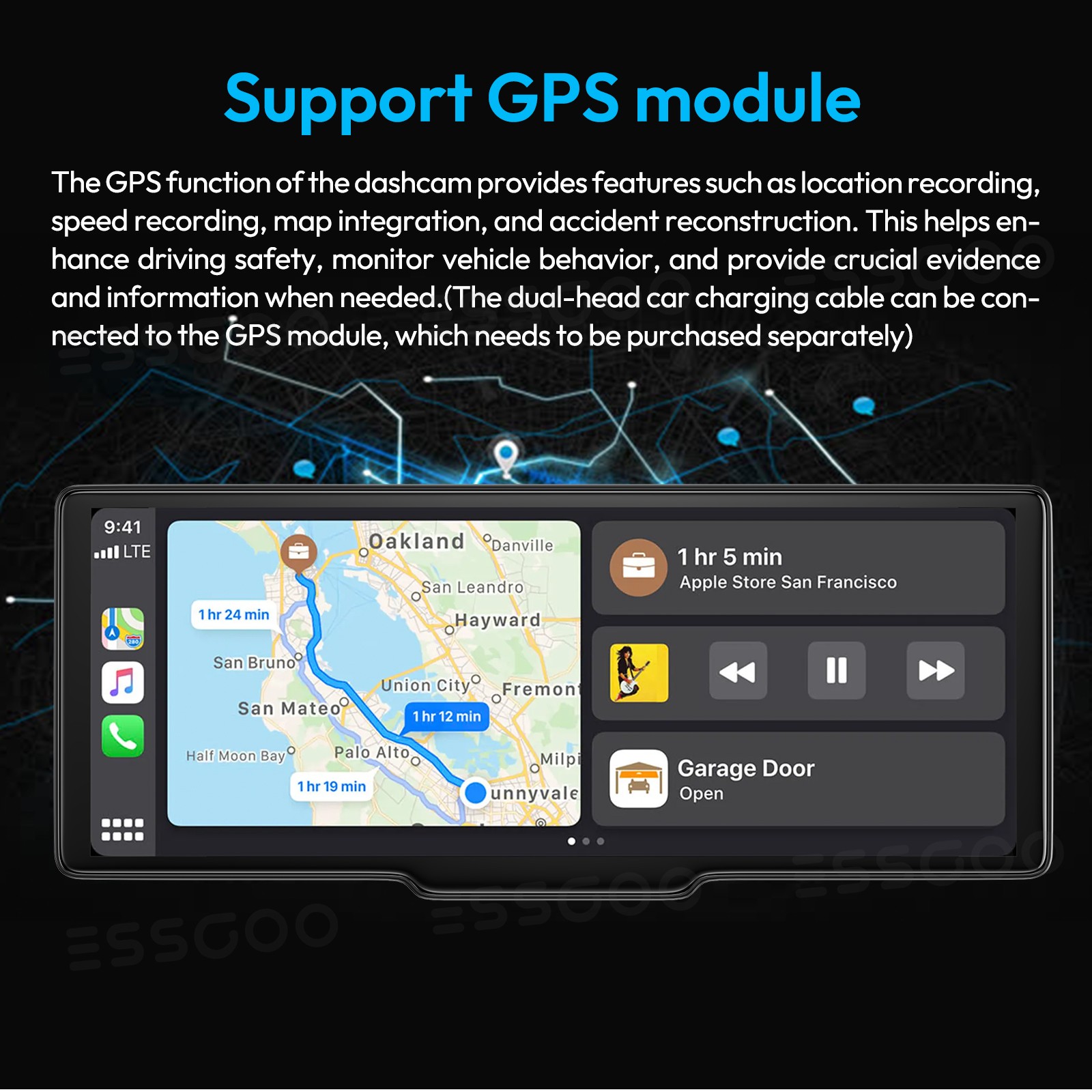 Wireless Carplay & Android Auto Car Stereo with Front 4K Dual Dash Cam Sat Nav