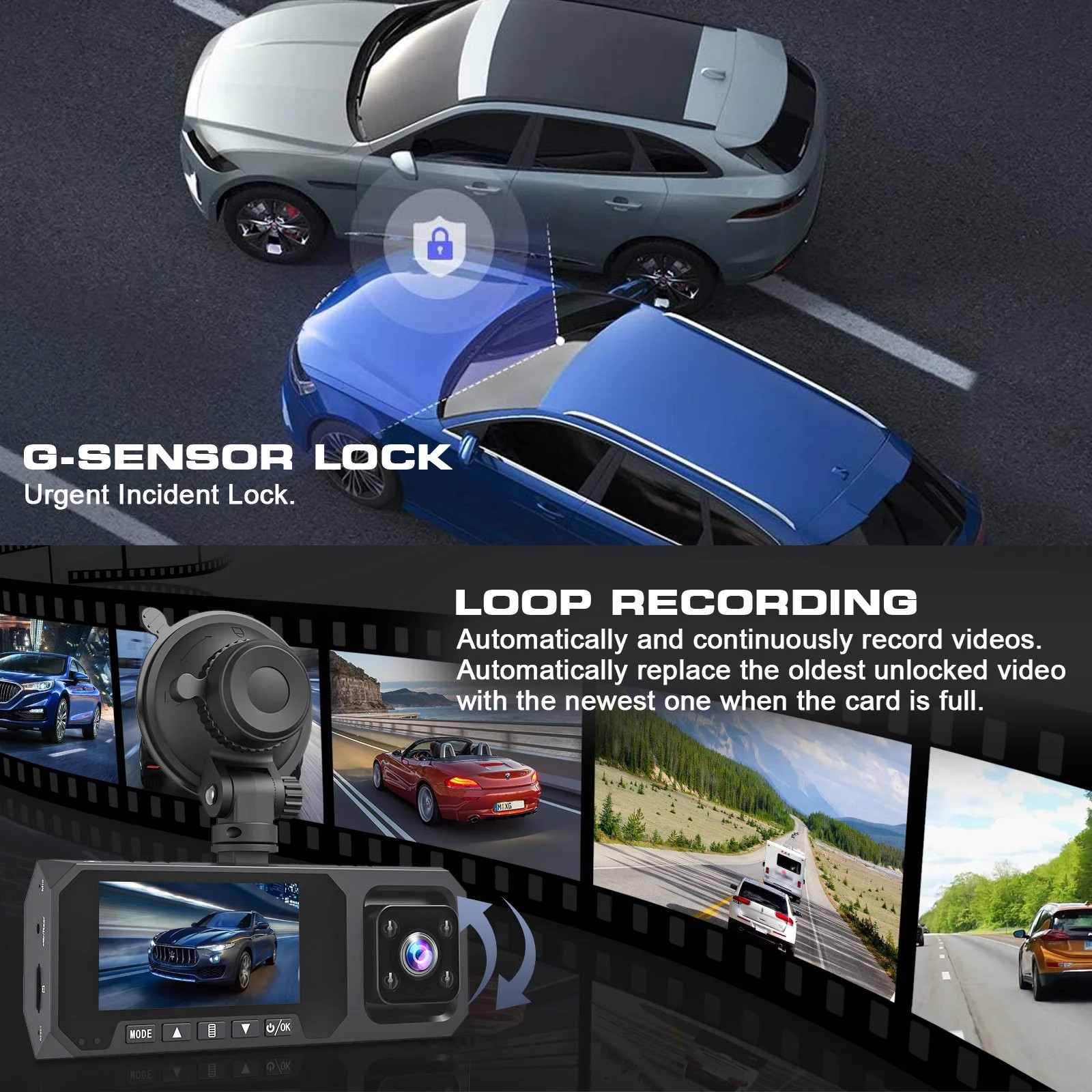 3 Channel Dash Cam Front and Rear Inside, 4K/2.5K + 1080P Dash Camera for Cars w