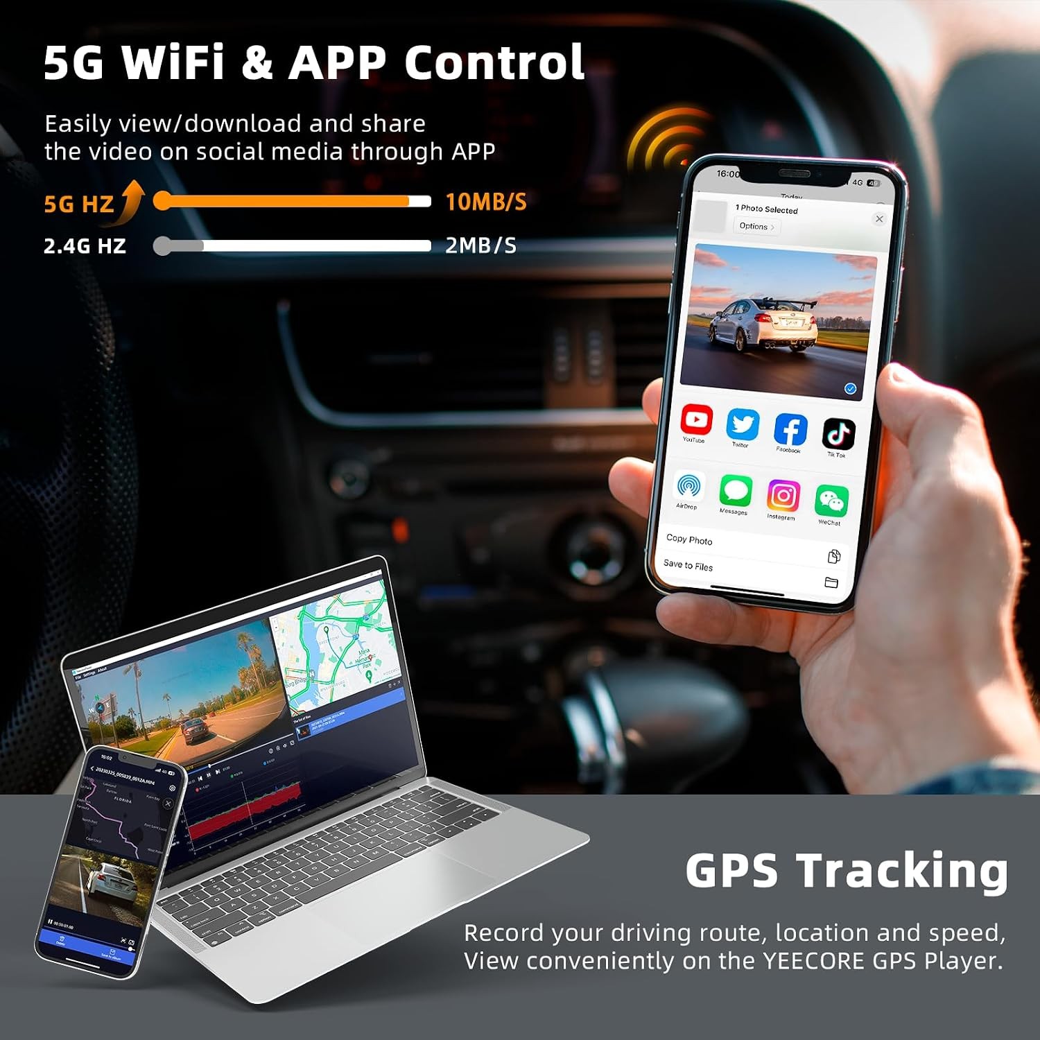 4K 3 Channel Dash Cam Front Rear Inside, STARVIS 2 HDR Sensor