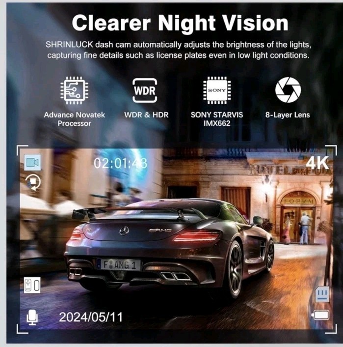 X5 4K WiFi Dash Cam Front and Rear Inside, 2160P+1080P+1080P FHD 3 Channel Da…
