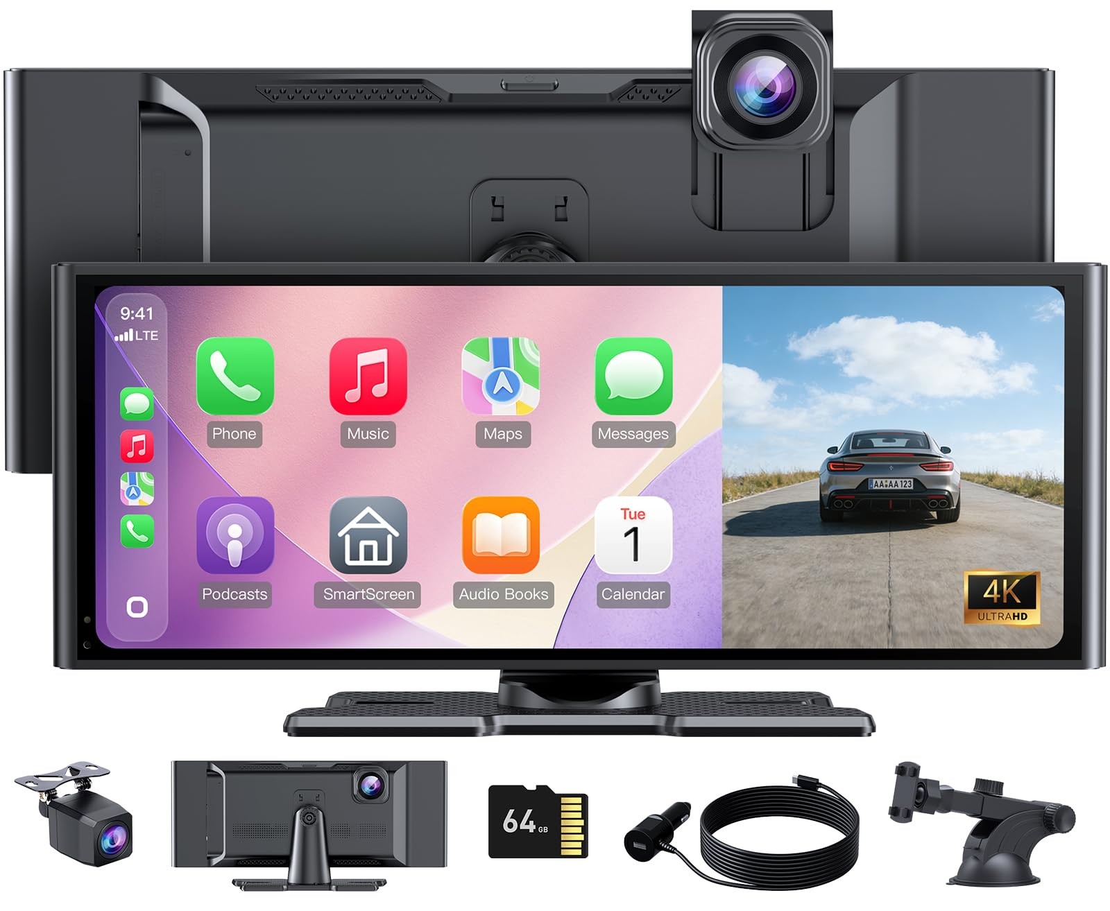 Wireless CarPlay Screen 10.26 HD Touch 4K Dash Cam Backup Camera