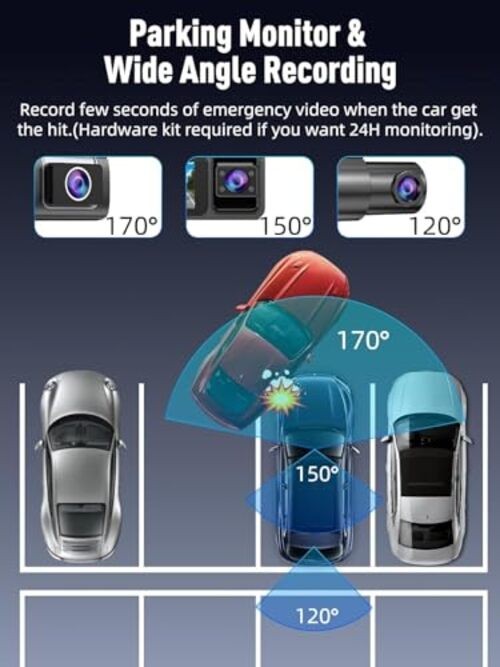 3 Channel 5G WiFi Dash Cam, 4K+1080P+1080P Dash Cam Front and Rear with Silver