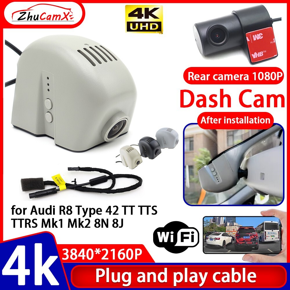 4K 2160P Wifi DVR Dash Cam Camera for Audi R8 Type 42 TT TTS TTRS Mk1 Mk2 8N 8J