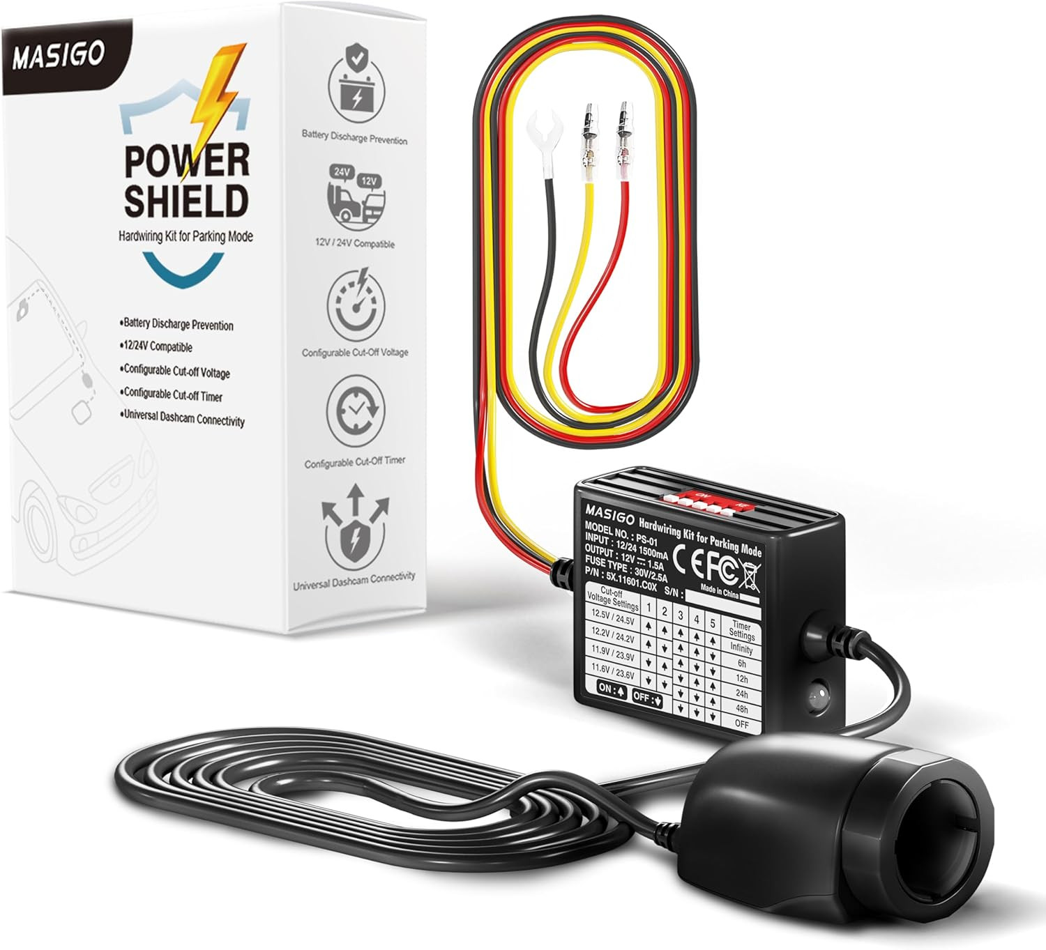 Dash Cam Hardwire Kit with Car Charger Socket – USB-C Compatible, Low Voltage Pr
