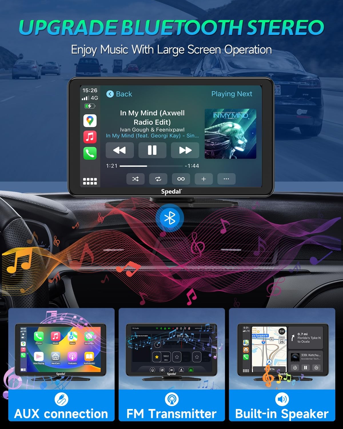 Spedal Car Play with Backup Camera, Portable CarPlay and Android Auto 7″ CarP…