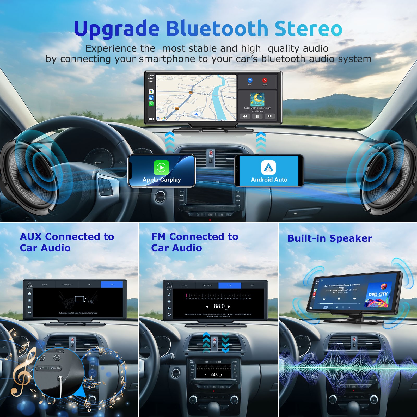 10.26″ 4K Wireless CarPlay BT Screen with 4K Dash Cam & 1080P Backup Camera US