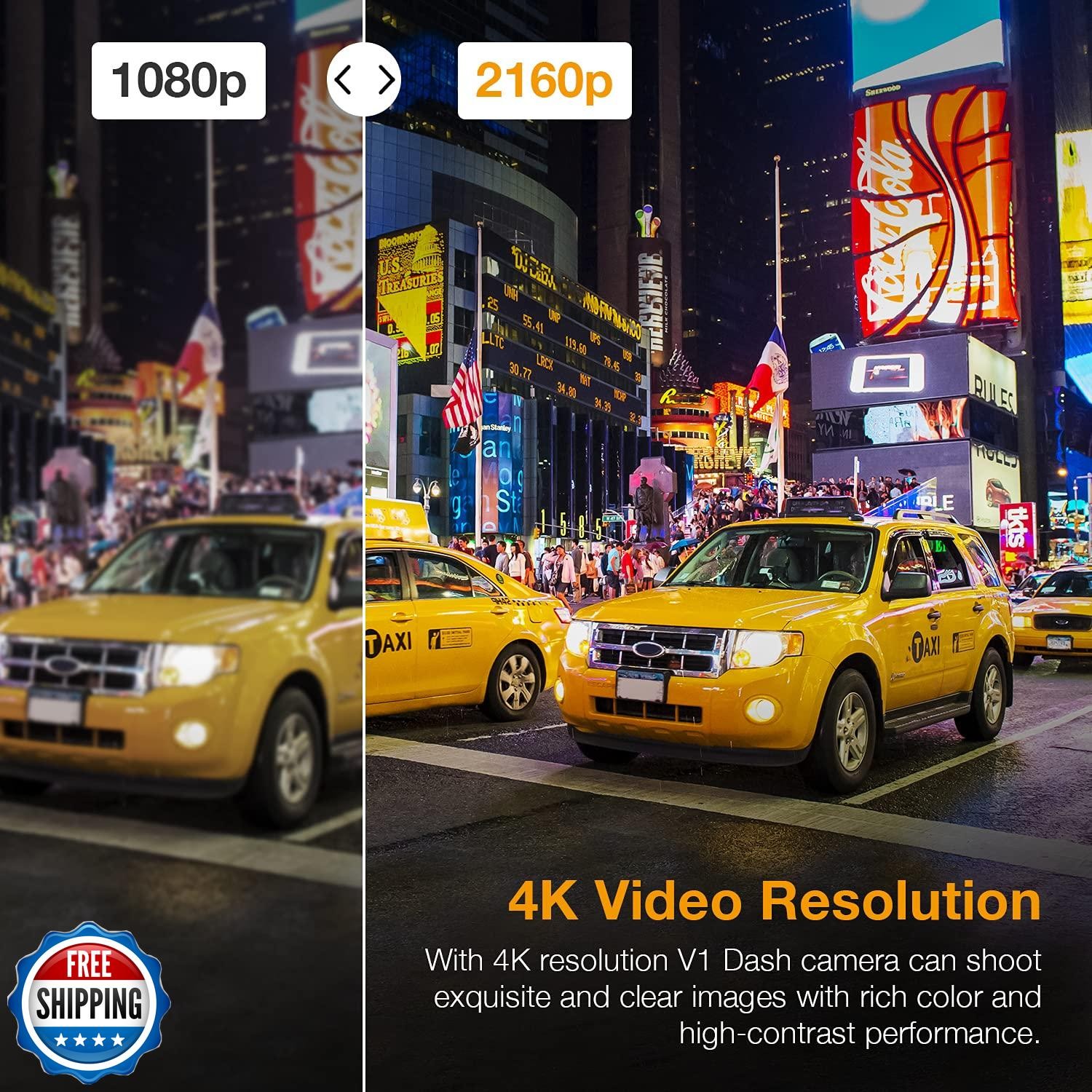 RexingUSA V1-4K Ultra HD GPS Dash Cam 2.4” LCD, Wi-Fi, 170° Wide Angle, G-Sen