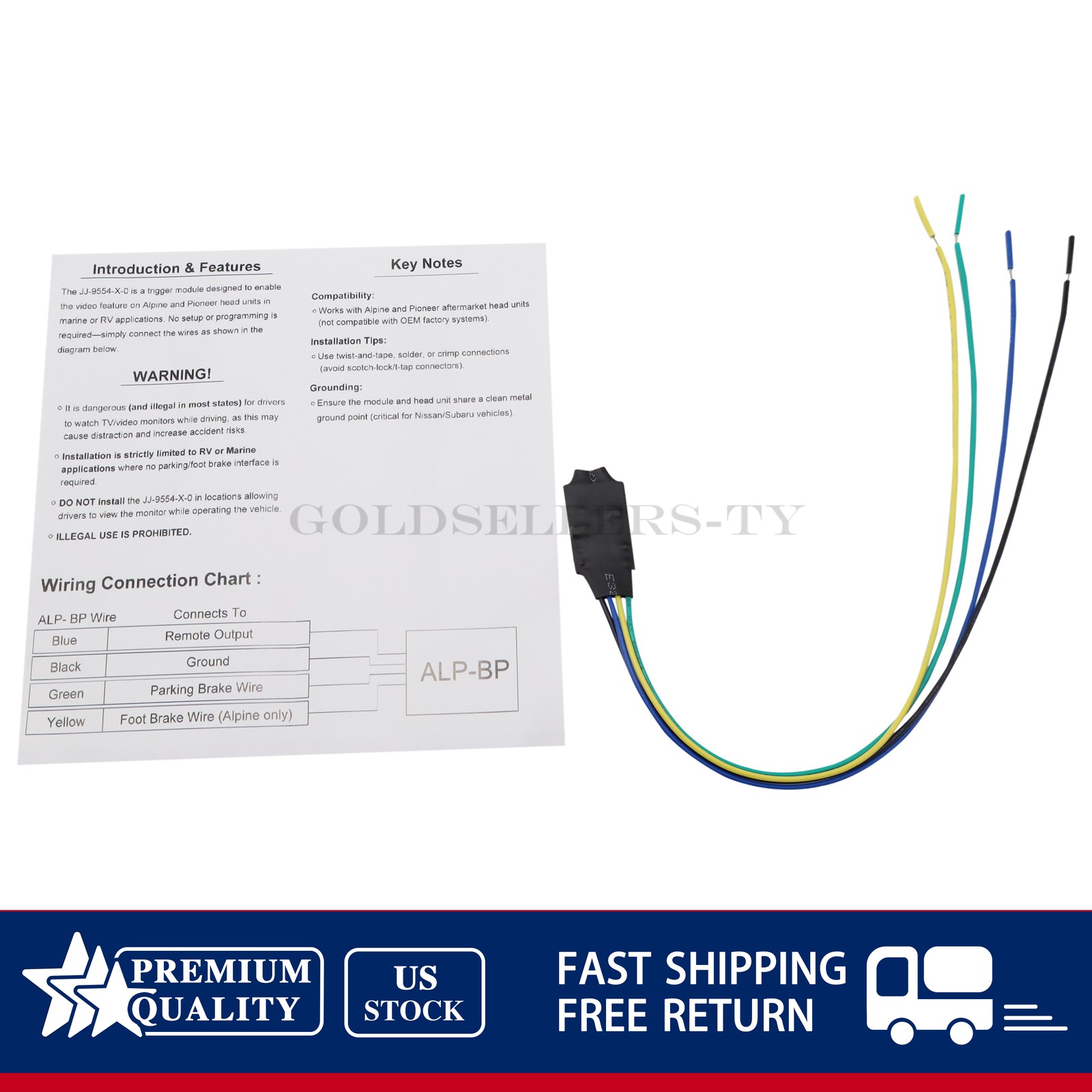 1PC Fits Alpine ILX-W650 ILX-F309 ILX-F259 3 Video Parking Brake Bypass