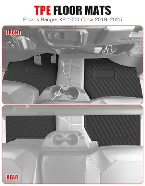 UTV Floor Mats for Polaris Ranger XP 1000 Crew, Waterproof TPE Non Front & Rear
