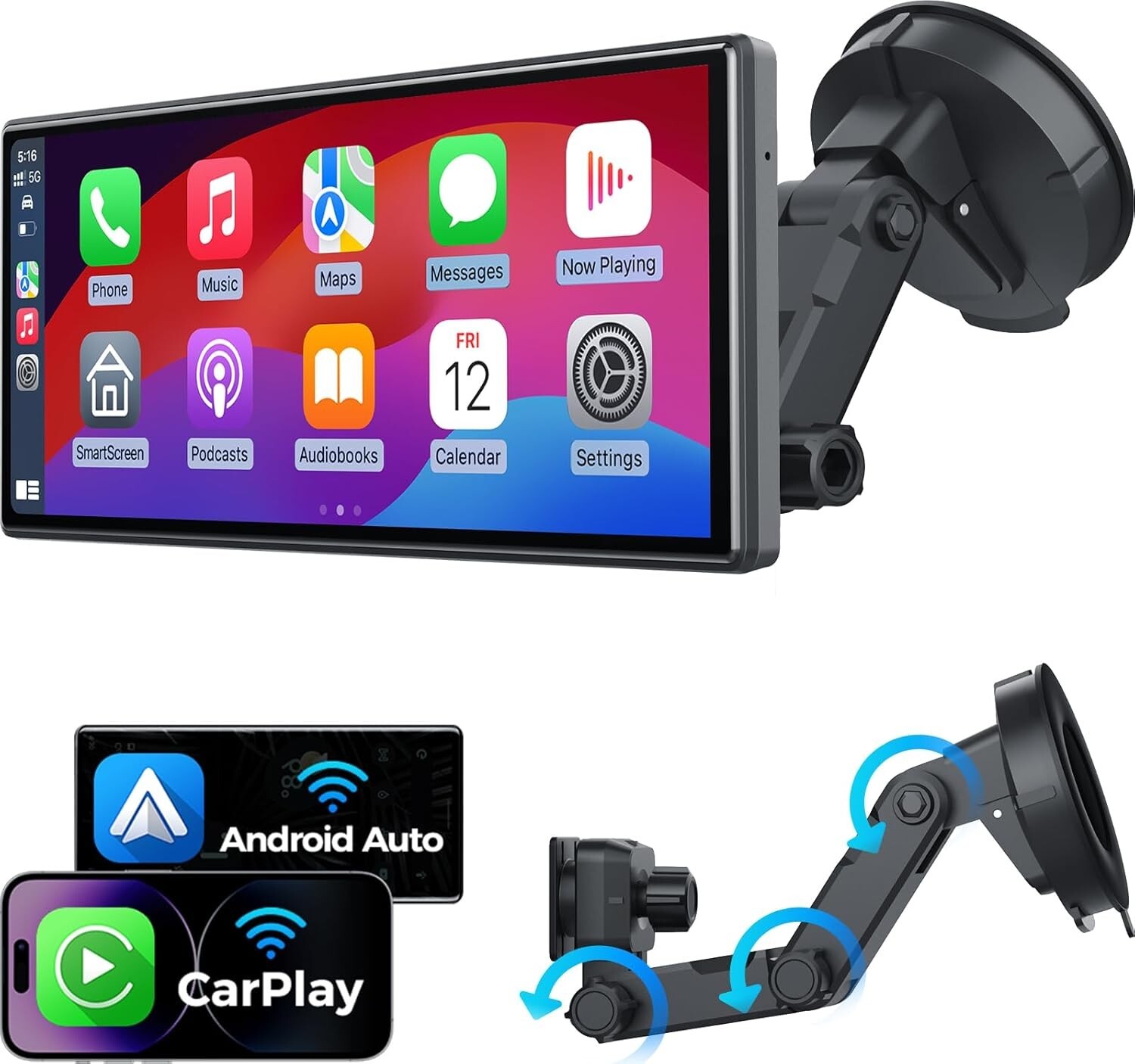 10.26″ Wireless Apple Carplay/ Android Auto Screen, Strong Mount, with GPS
