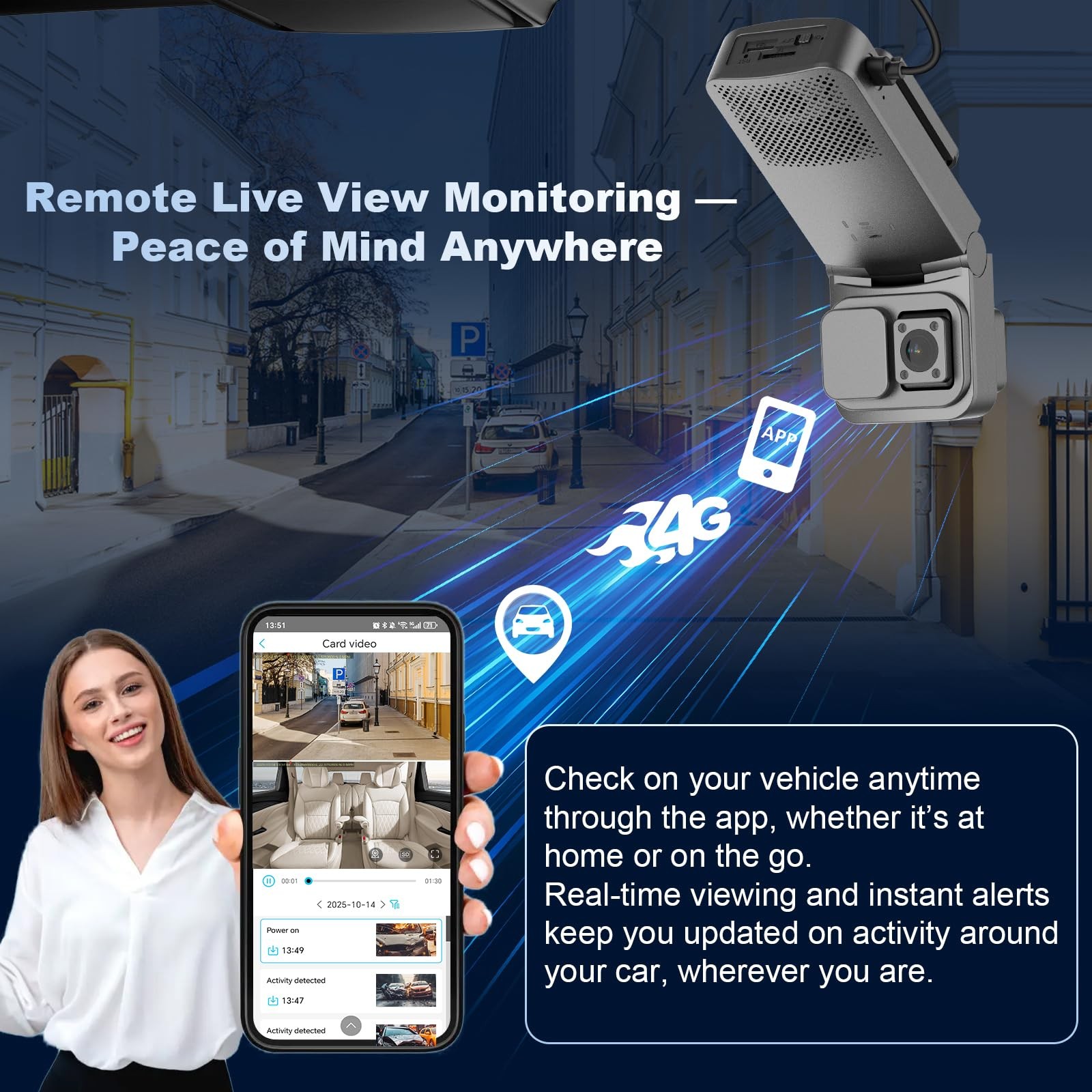 FUVISION 4G LTE Dash Cam Silver GPS Live View Radar