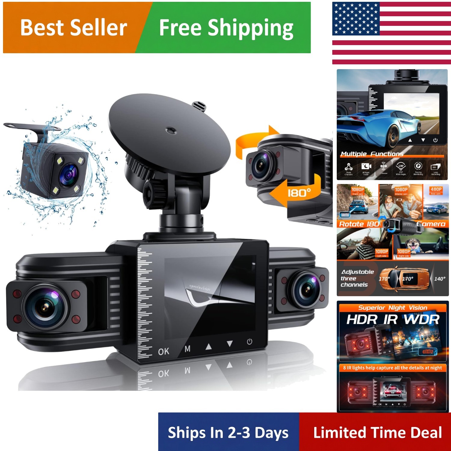 3 Channel 1080P T1-pro Dash Cam with Night Vision – Ultimate Car Safety Solution