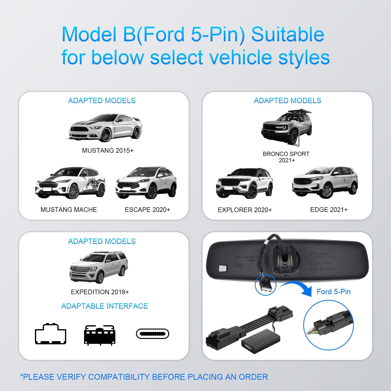 mangoal Dashcam Power Adapter Custom for Ford 5 Pin (Model B) for Mustang Mac…