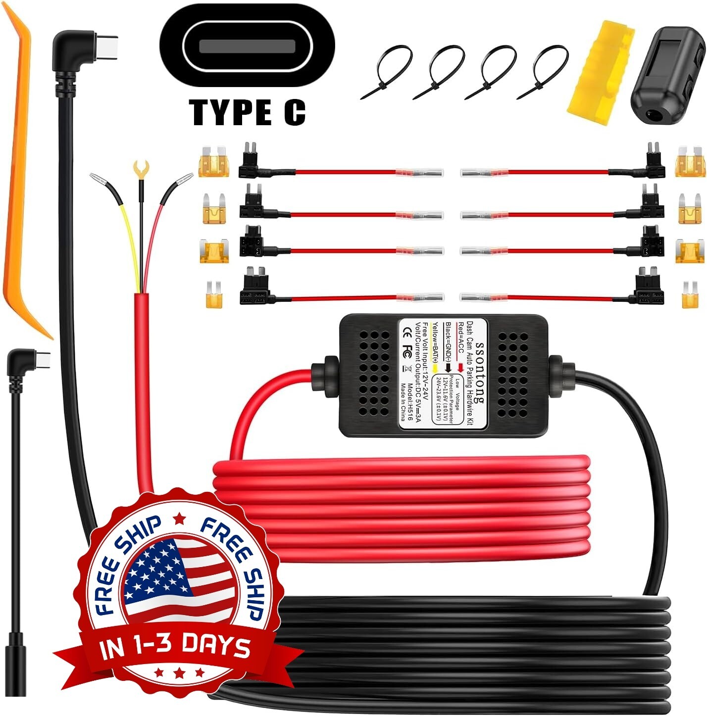 Kit De Cableado De Varios Tamaños Para Dash Cam Serie, Alimentación Tipo NEW US.