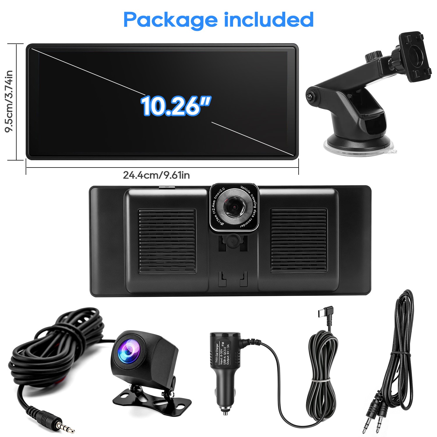 4K Dash Cam Front &1080P Rear Phone Screen Projection For CarPlay,Android Auto