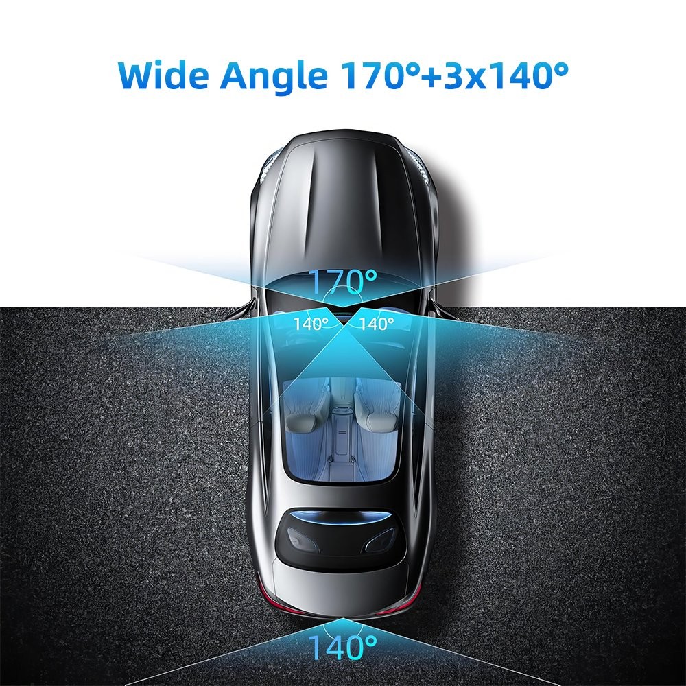 4 Channel Dash Cam 360° Dash Camera FHD 1080P Front Rear Inside Driving Recorder