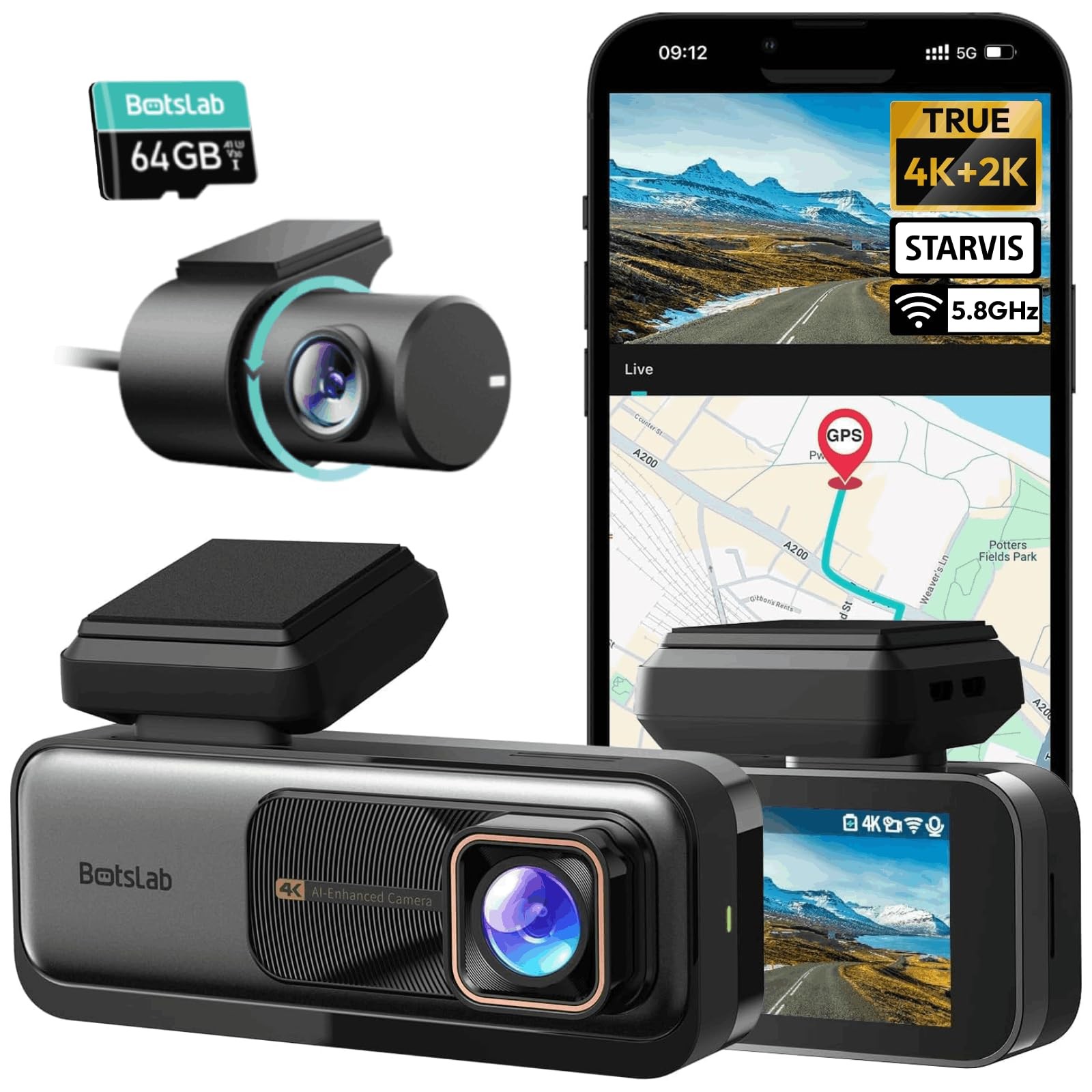 4K Dash Cam Front and Rear, 170° Ultra Wide 4K+2K Dashcam with ADAS, Night Vi…