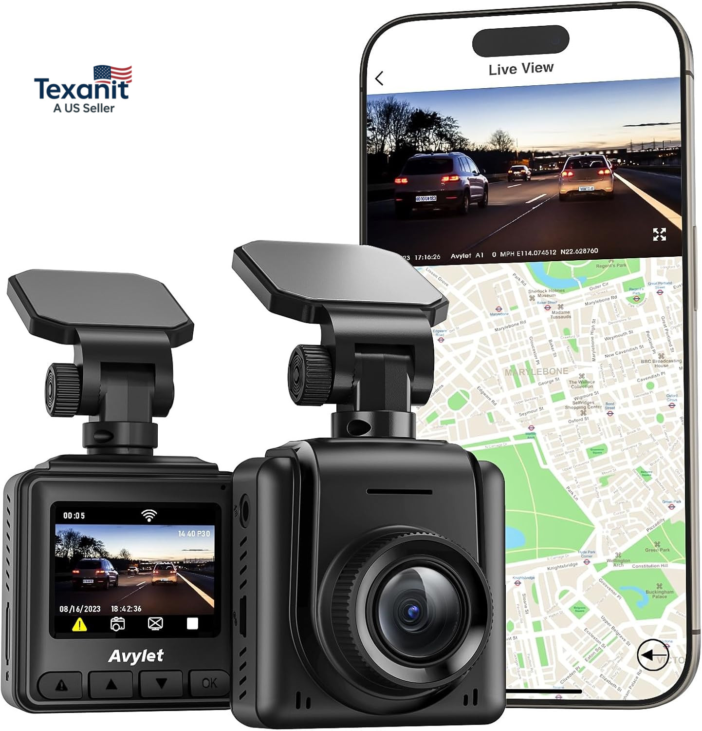 Dash Cam 2K, Wifi Dashcams with APP, External GPS, 1.5” IPS Screen, Front Dash