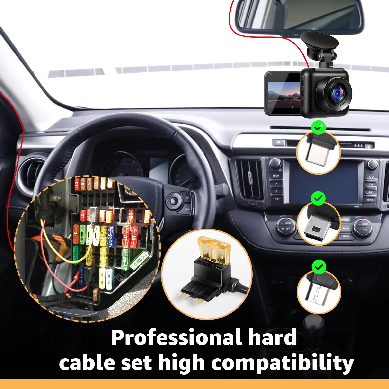 3-in-1 Hard Wire Kit USB-C & Micro/Mini USB Hardwire Kit for Dash Cams 12V-24…