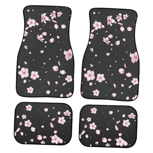 Cherry Blossom Car Floor Mats Carpet Universal Abstract Japanese Pink Black
