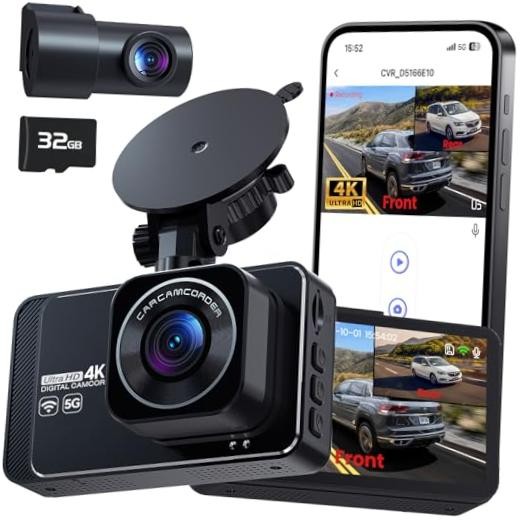 ！Dash Cam, 4K Dash Cam Front and 2.5K Rear, Dash Camera for Cars with APP, 3″