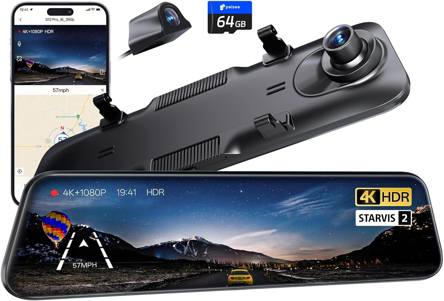 Mirror Dash Cam with STARVIS 2 Sensor, Rear View Mirror Camera 5.8Ghz Wifi, 4K F