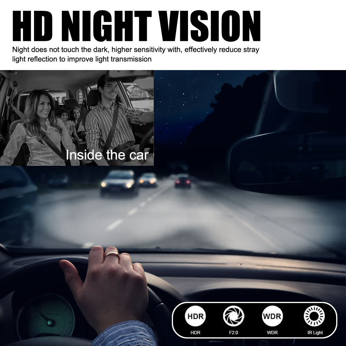HD Night Vision Dash Cam 1080P Dual Lens Car DVR Recorder Front & Inside Camera