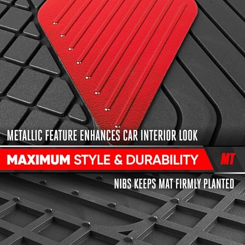 MetallicGuard Car Floor Mats Full Set – Durable Rubber Floor Mats Black & Red