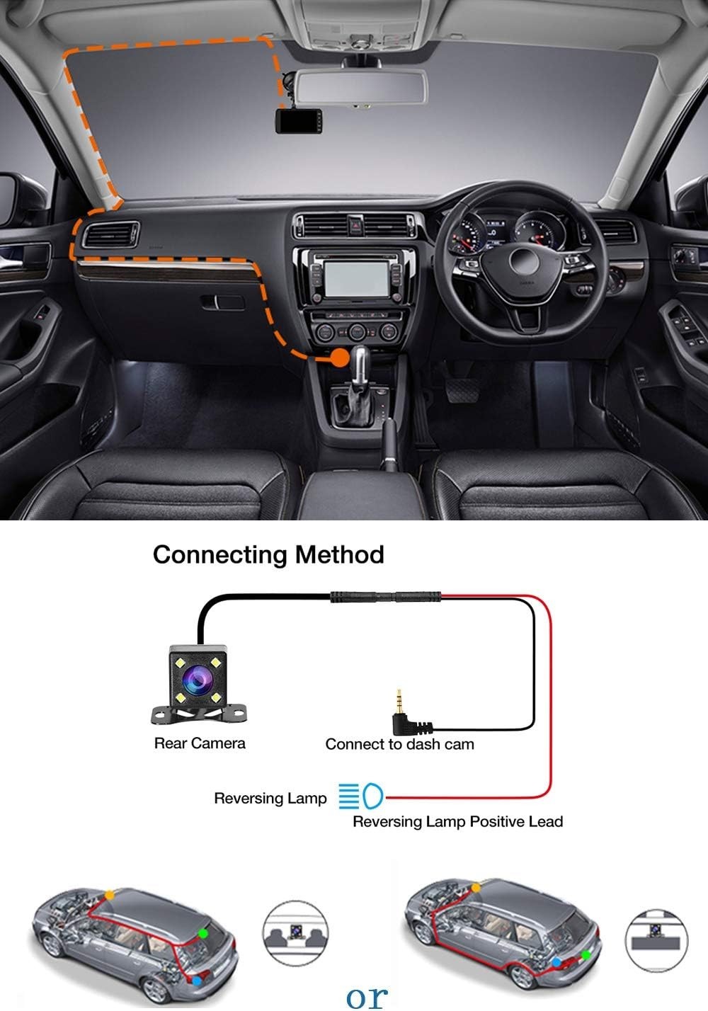 3″ IPS FHD Dash Camera with G-Sensor & Loop Recording for Cars – Front and Rear
