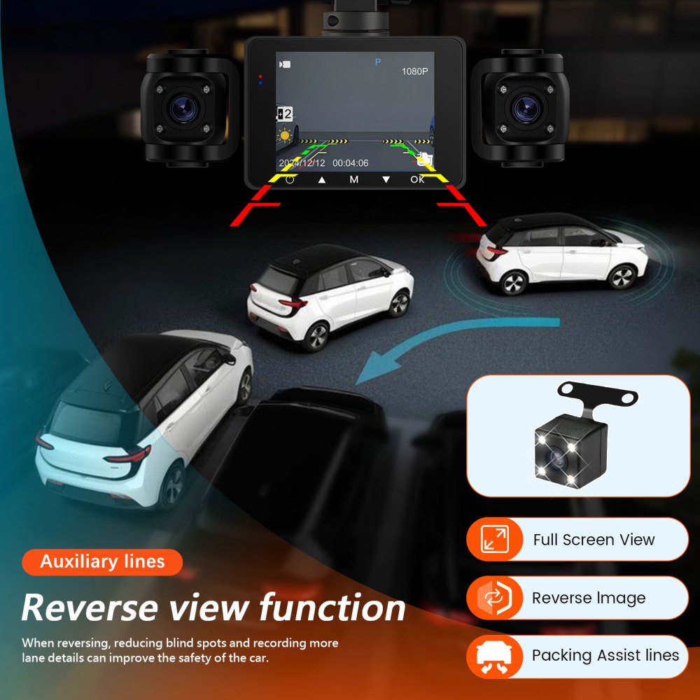 4 Channel Dash Cam 360° Dash Camera HD 1080P 4 Lens Driving Recorder w/64GB Card