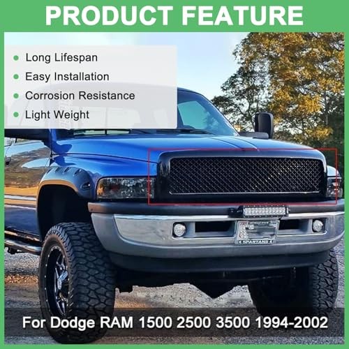 Grille Compatible For Dodge Ram 1500 2500 3500 Mesh Front Grille 1994 1995
