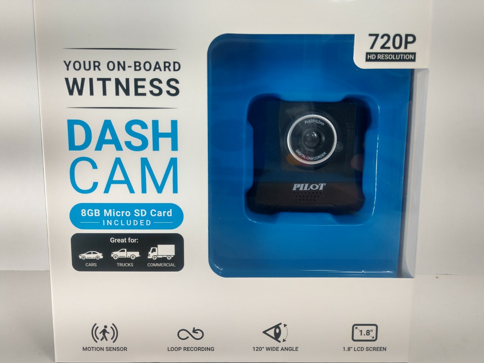 PILOT Your On-Board Witness 720P Automotive Dash Cam 8GB SD Card Included