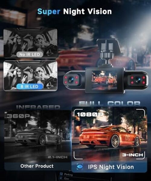 4 Channel 360° Dash Cam Front and Rear Inside Left Right, 2 Inch Dash Camera