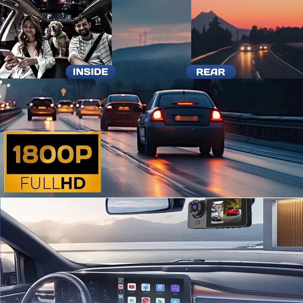 1080P Car Dash Cam Front+Middle+Rear 3 Lens,32GB,G-Sensor,WIFI,Motion detection