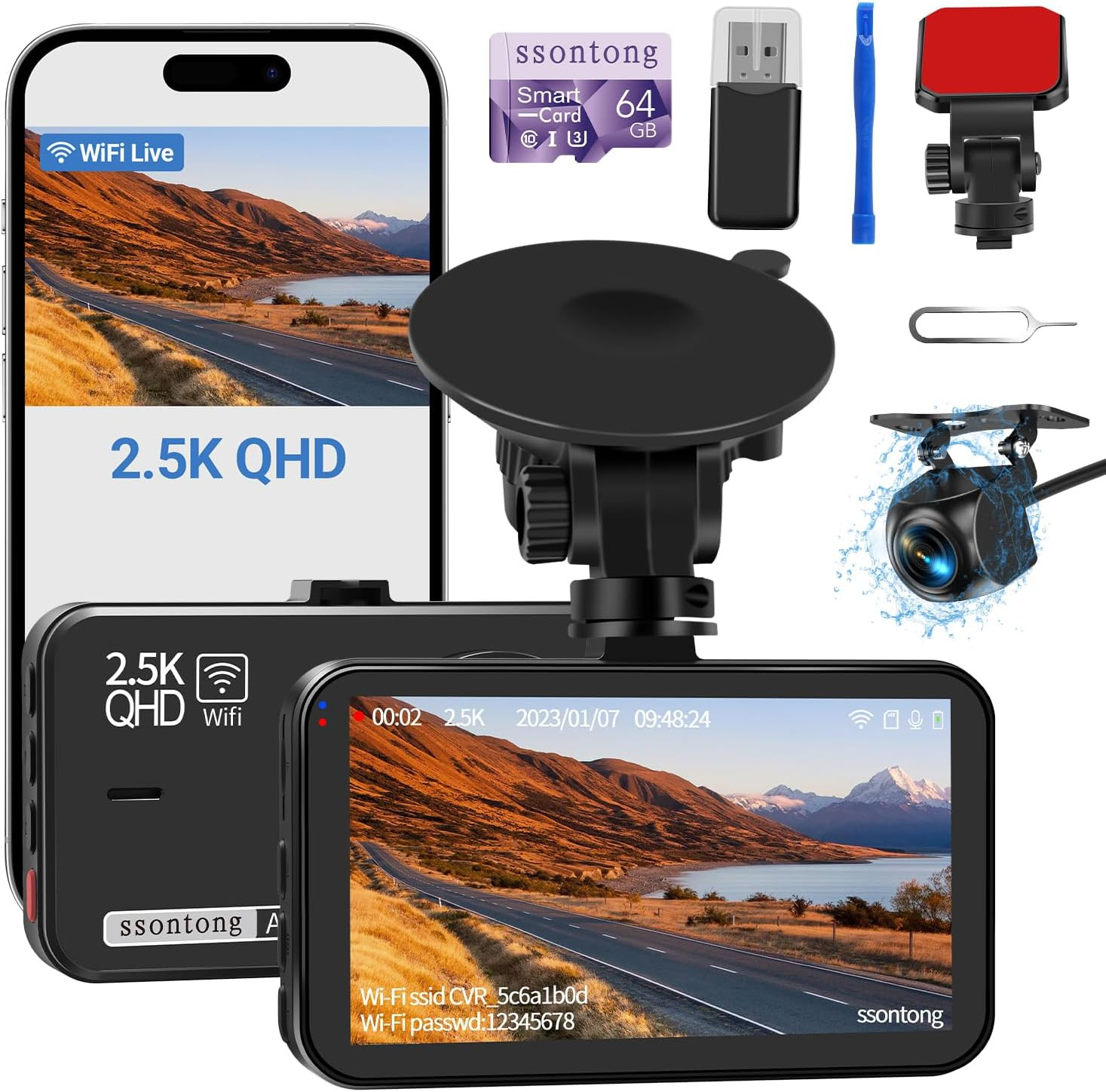 Dash Cam delantera y trasera, cámara de tablero para automóviles