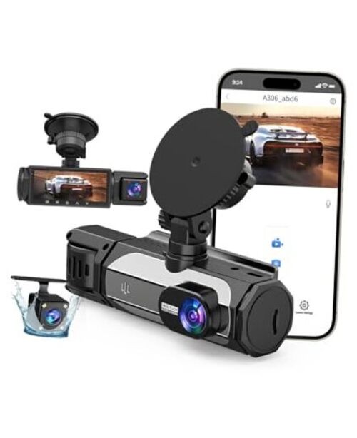 Dash Cam Front and Rear, 1080P Dash Camera for Cars, 3 Channel Car Camera