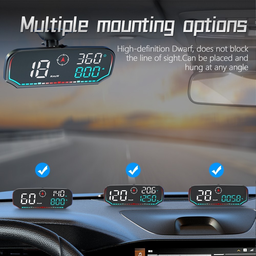 GPS Speedometer HUD LCD Display With Over‑Speed & Fatigue Driving Alerts