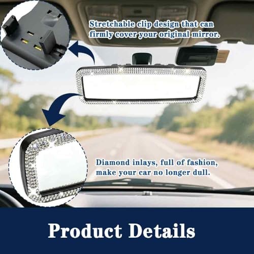 Hand-Set Diamond Car Accessories – Rearview Mirror & Bling Mirror for Women
