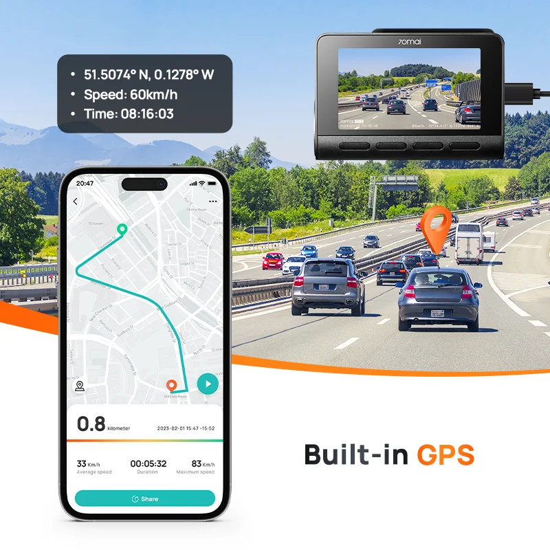 70mai A810 4K Dash Cam Front Rear GPS ADAS Night Vision Parking Surveillance DVR