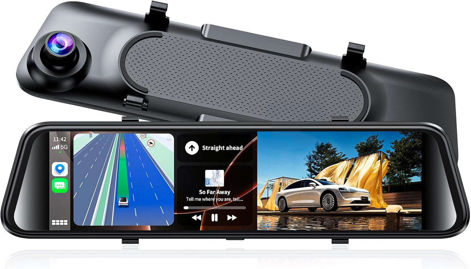 2.5K Mirror Dash Cam with Carplay Mirror & Android Auto, Dash Cam Front and Rear