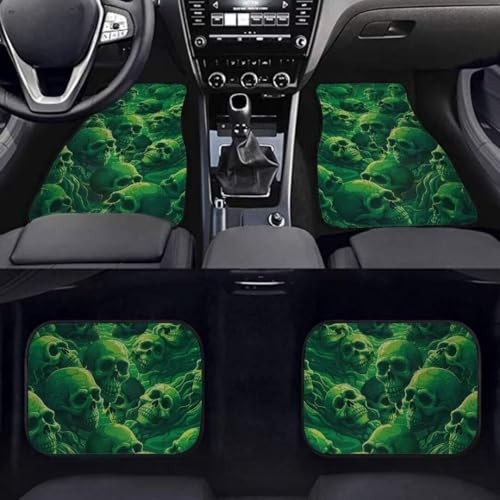 Print Skull Car Floor Mats,Front & Rear Automotive Floor Green Skulls