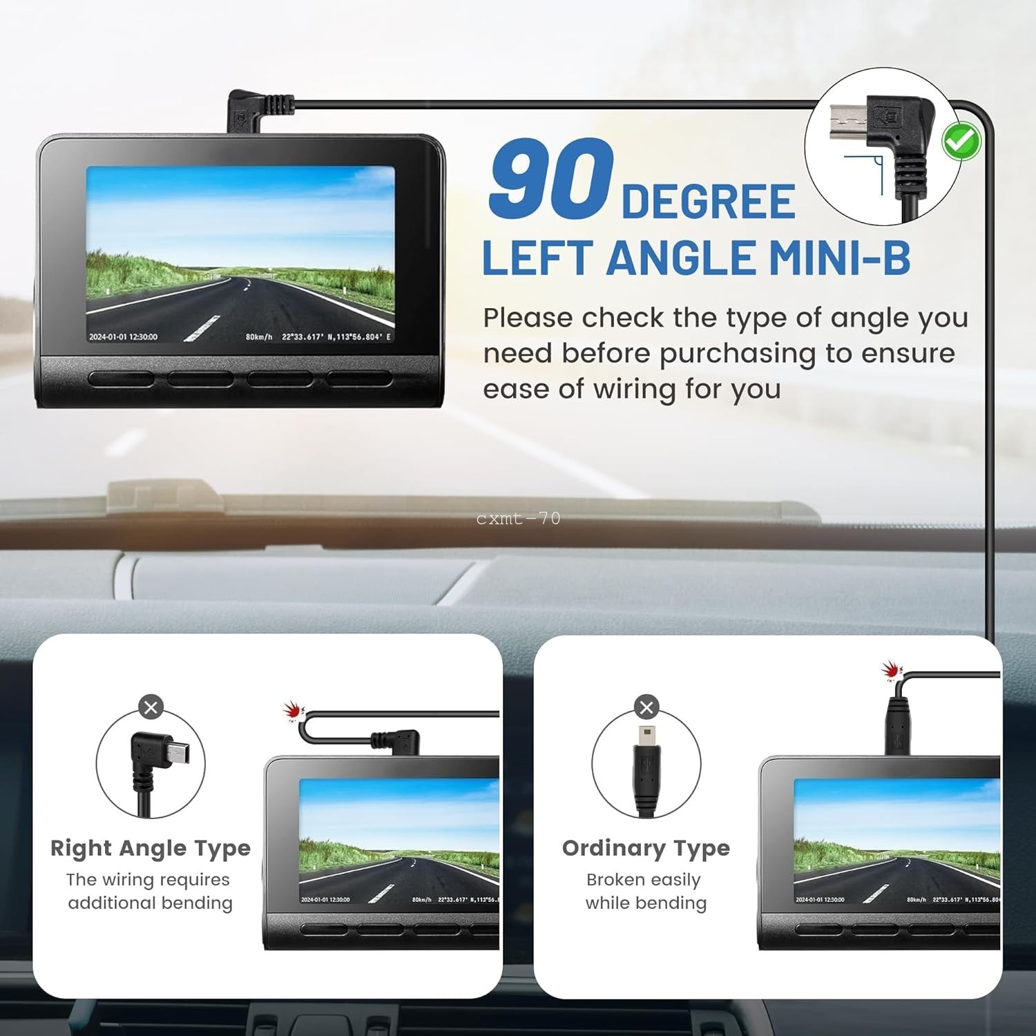 USB 2.0 to Mini USB Dash Cam Charging Power Cable For Rexing V1 V1P Pro V5 V3