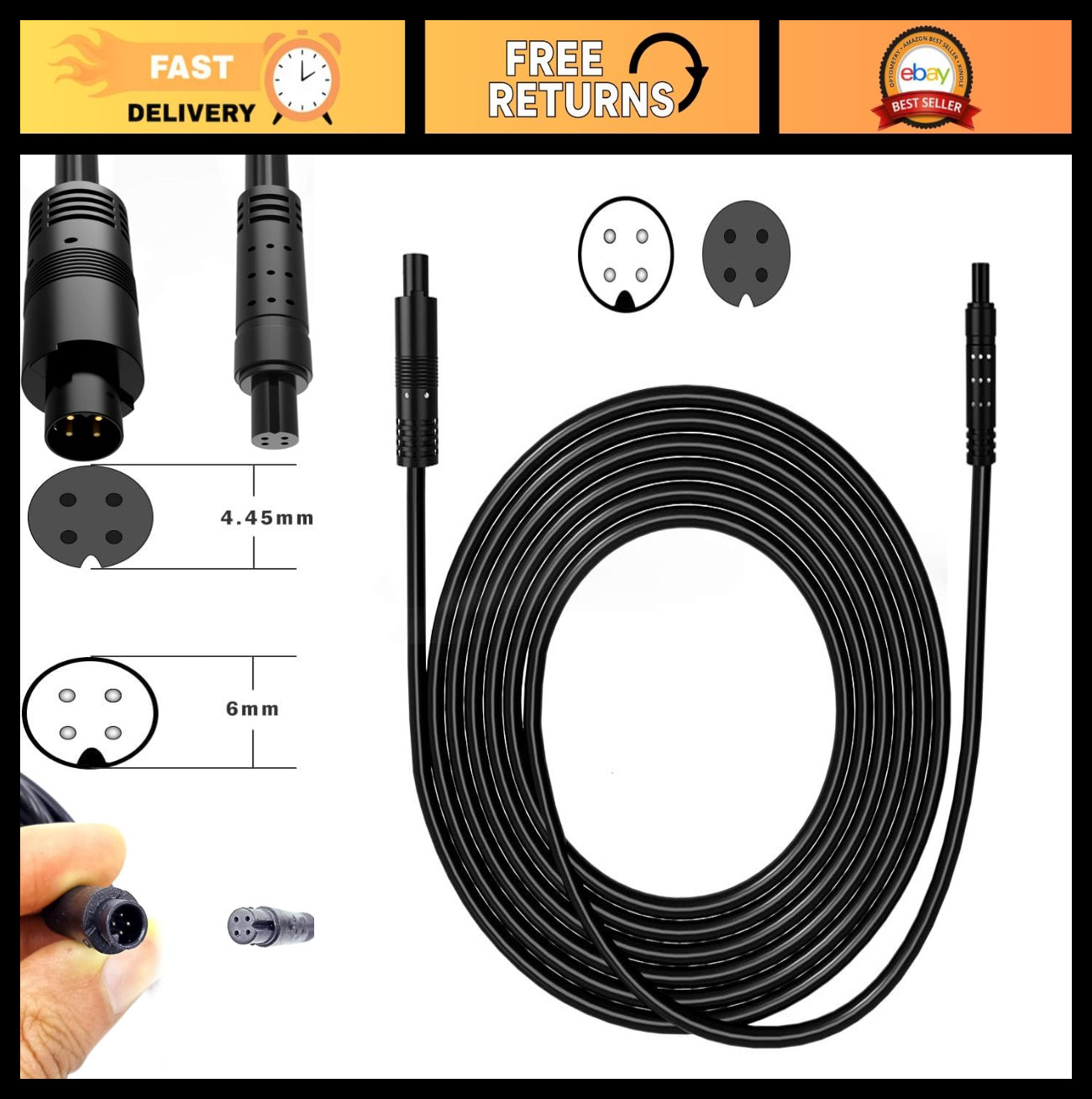 33ft Dash Cam Extension Cable 4Pin – Backup & Rear View Mirror Camera Wire