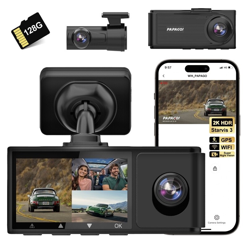 4K dash cam, 3 channel car camera, dash camera for car, rideshare driver dashcam